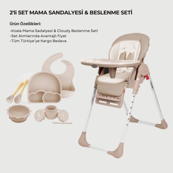 2'li Set Koala Mama Sandalyesi ve Cloudy Slikon Beslenme Seti - 1