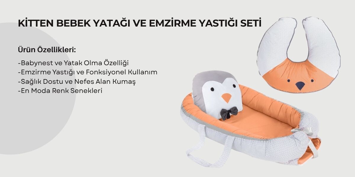 KİTTEN BEBEK YATAĞI VE EMZİRME YASTIĞI SETİ