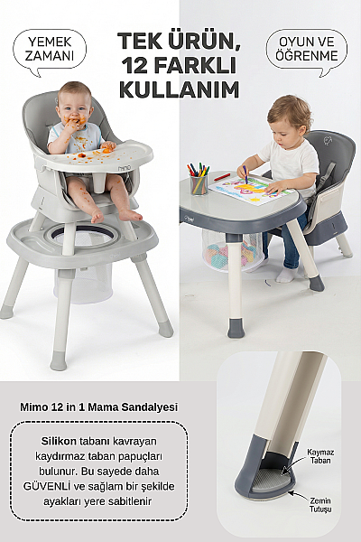 Kiwi Mimo 12’si 1 Arada Çok Fonksiyonlu Mama Sandalyesi – Oyun & Aktivite Masası - 30
