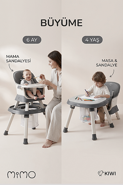 Kiwi Mimo 12’si 1 Arada Çok Fonksiyonlu Mama Sandalyesi – Oyun & Aktivite Masası - 49