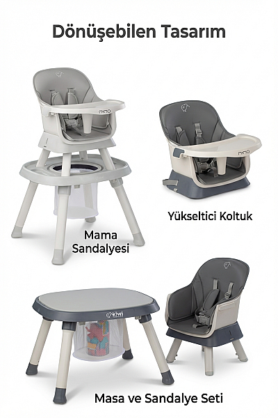 Kiwi Mimo 12’si 1 Arada Çok Fonksiyonlu Mama Sandalyesi – Oyun & Aktivite Masası - 59