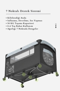 WildNest 3in1 Anne Yanı Park Yatak Katlanır Beşik, Tekerlekli, Yan Açılır, Müzik+Oyuncak+Cibinlik - 24