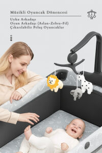 WildNest 3in1 Anne Yanı Park Yatak Katlanır Beşik, Tekerlekli, Yan Açılır, Müzik+Oyuncak+Cibinlik - 22