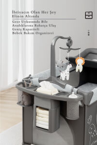 WildNest 3in1 Anne Yanı Park Yatak Katlanır Beşik, Tekerlekli, Yan Açılır, Müzik+Oyuncak+Cibinlik - 16